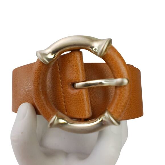Talbots SZ XS 1.5" Camel Colored Leather Belt With Round Silver & Leather Buckle - Picture 2 of 7
